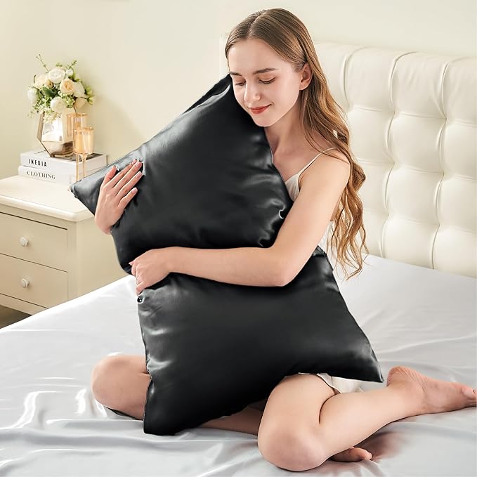 INFIIXSO Mulberry Silk Pillowcase for Hair and Skin, Silk Pillow Cases Queen Size with Hidden Zipper 20x30 Inches, Extraordinary Smooth and Soft Cooling Pillow Cases for Hot Sleepers(Black, 1 Pack) - Bloomnest