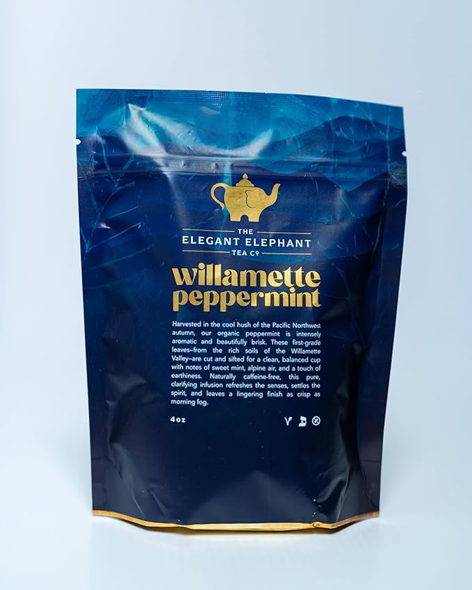 Willamette Peppermint Tea, Organic Loose Leaf Mint Herbal Tea – Soothing, Caffeine-Free – Refreshing Hot or Iced – 4 oz Resealable Bag (Makes 50 Cups) – The Elegant Elephant - Bloomnest