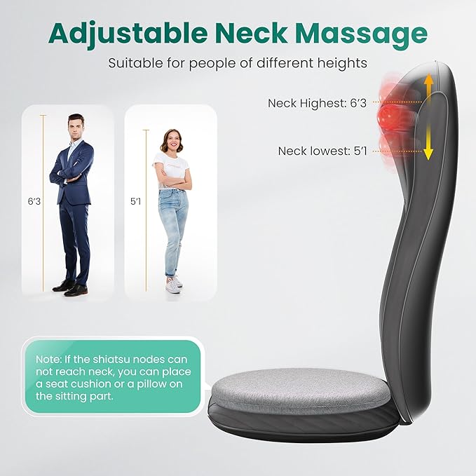 Snailax Upgraded Shiatsu Back Massager with Heat -Deep Kneading Massage Chair Pad with Adjustable Intensity,Full Body Massage Seat Cushion for Relaxation - Bloomnest