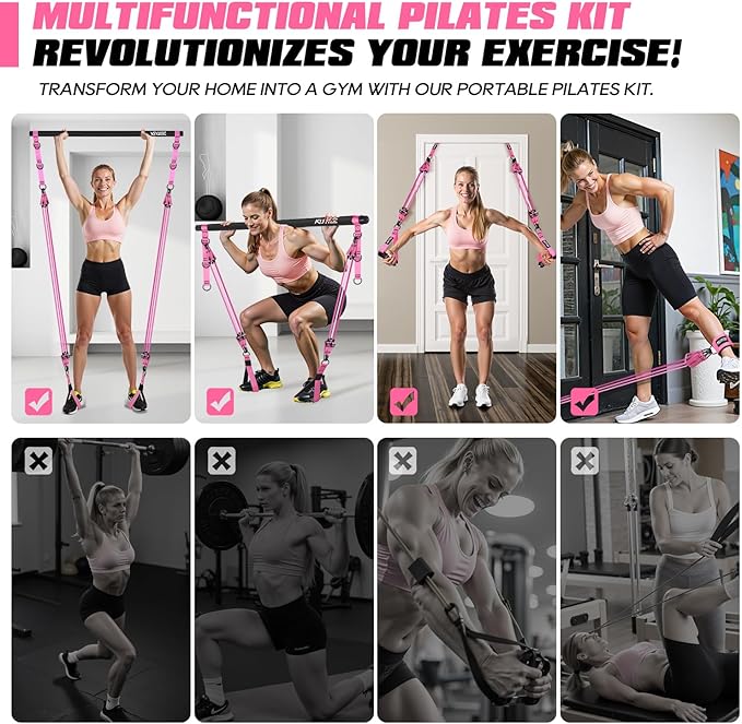 Pilates Bar Kit with Resistance Bands, Heavy Duty Pilates Equipment for Men, Strength Training Bar for Legs, Hip, Back, Arm, Abs, Chest, Shoulders, Portable Home Gym Full Body Workout Equipment - Bloomnest