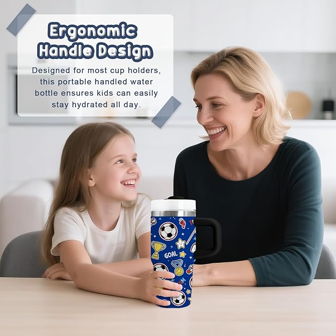 Sports Gifts for Kids - 14oz Blue Kids Sports Tumbler with Handle and Straw, Stainless Steel Insulated Water Cup, for Sport, School, Travel - Sport Lovers Gift for Children Birthday Gift Cup(1pc) - Bloomnest