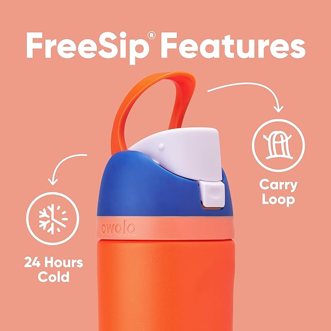 Owala Kids FreeSip Insulated Stainless Steel Water Bottle with Straw for Sports, Travel, and School BPA-Free Sports Water Bottle, 16 oz, Blue Citrus Owala