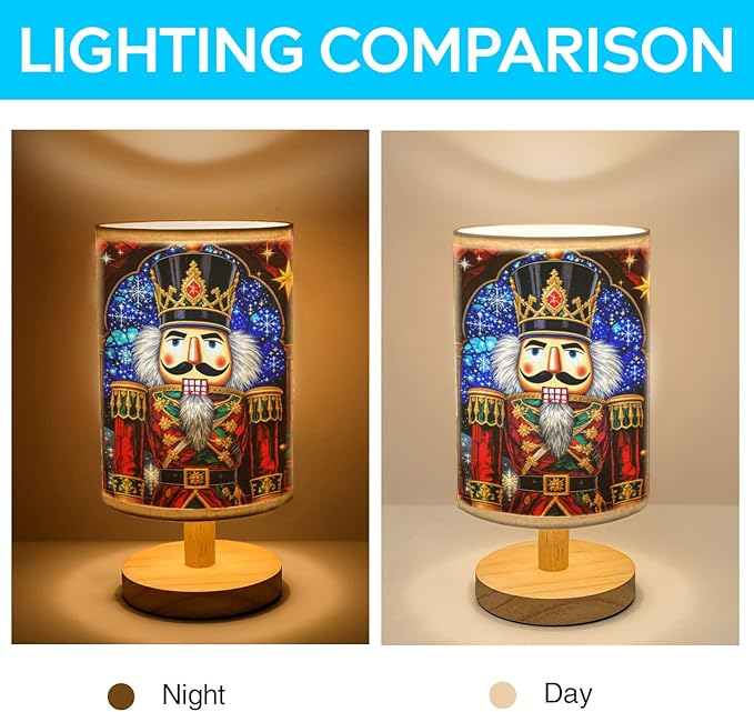 Nutcracker Table Lamp LED 3-Color Pressed Bedside for Merry Christmas, Nutcracker Shade Christmas Table Lamp with Wood Base for Bedroom Living Room Desk Office - Bloomnest