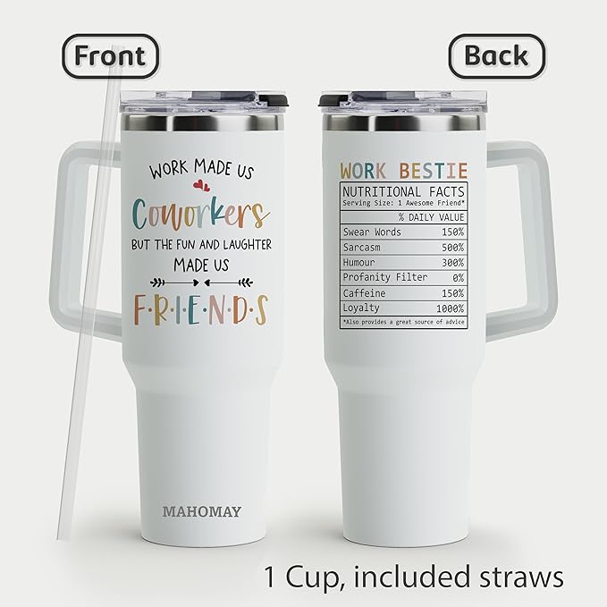 Work Bestie Gifts For Women, Funny Gifts For Coworkers, Friends, Females, Thoughtful Best Friends, Office Appreciation, Thank You Gift For Coworkers 40oz Tumbler with Handle - Bloomnest