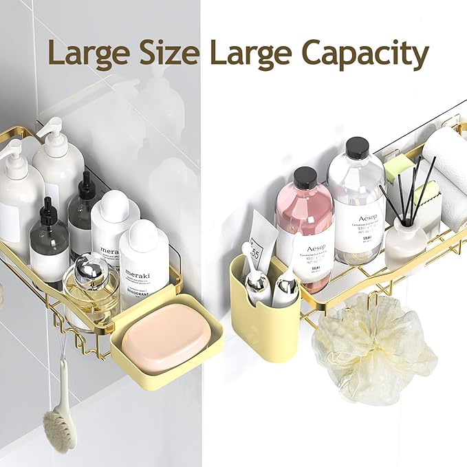Shower Caddy Adhesive Shower Organizer 8-Pack, Rustproof Stainless Steel Bathroom Shelves, Large Capacity No-Drill Rack Storage Accessories with Soap Dish Toothbrush Holder Hooks - Bloomnest