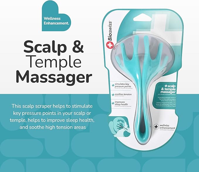 BioSwiss Head Massager, Handheld Scalp and Temple Tingler and Scratcher, Relaxing Hair and Head Stimulation Tool Bioswiss