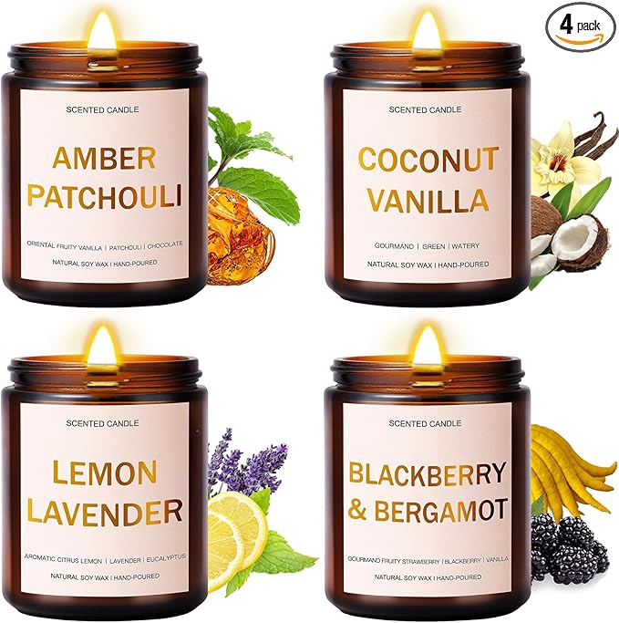 28oz Wood Wick Candles That Crackle: 4 Pack Scented Candles for Home Scented, Aromatherapy Candle Set with Crackling Wooden Wick Up to 200H Burning Candle Gift Set for Birthday Thanksgiving Christmas - Bloomnest