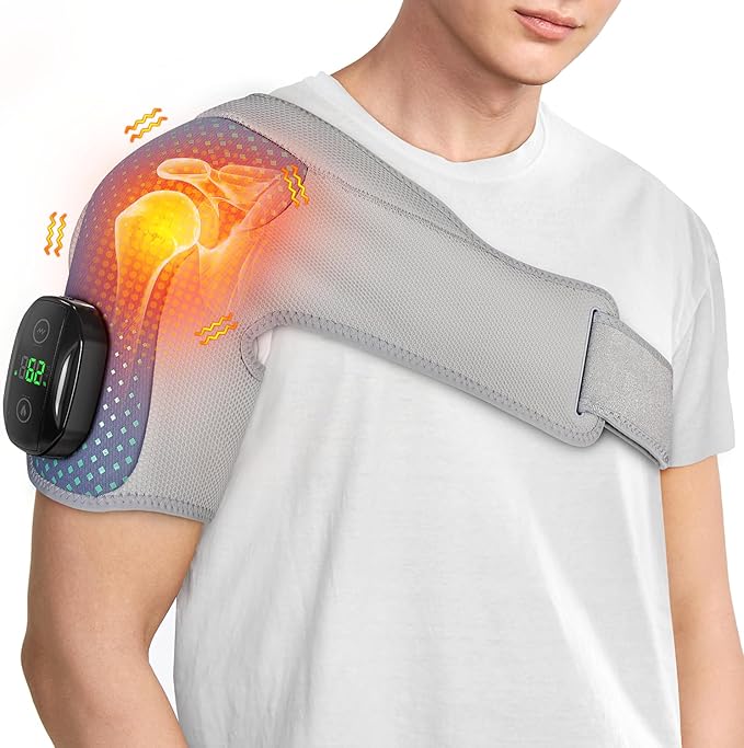 YUANBO Heated Shoulder Wrap Massager Cordless Electric Shoulder Heating Pad for Neck with Massage 3 Heat & Vibration