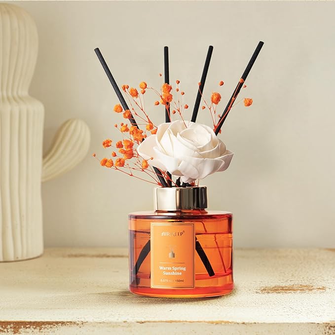Airkeep Flower Reed Diffusers Set, 5.07 oz Freesia/Passion Fruit/Orange Scented Oil Diffuser with 8 Reed Sticks, Home Fragrance Diffuser Gift Set for Bathroom & Office Decor 150ml - Bloomnest