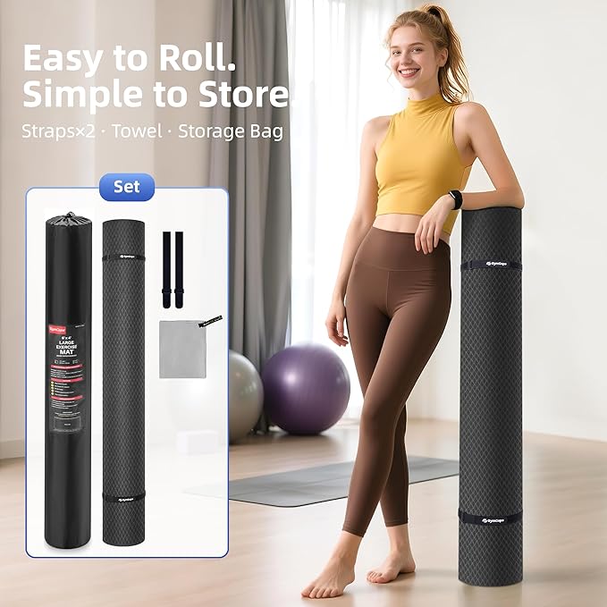 Thick TPE Yoga Mat 72"x48" - 6/8/10/12mm Extra Cushion for Joint Support & Comfort, Non-Slip Texture, Durable & Waterproof, Includes Bag, Strap & Towel for Home Workout, Pilates & Yoga - Bloomnest