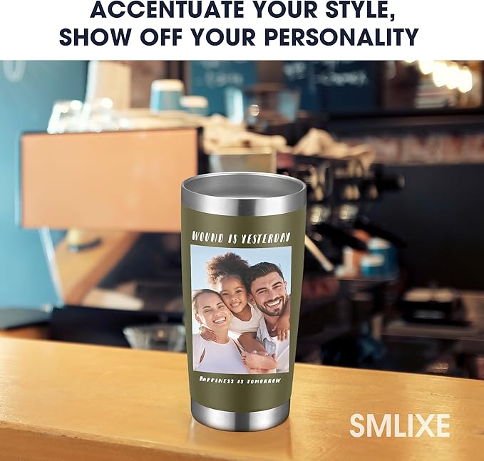 Personalized Custom Tumbler Print in USA 20oz Stainless Steel Coffee Cup with Lid & Straw Double Wall Insulated Tumbler with Colorful Text Logo Photo - Bloomnest