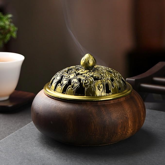 Wood Incense Burner with Holder - Handmade Smudging Bowl for Stick or Coil Incense - Walnut - Bloomnest