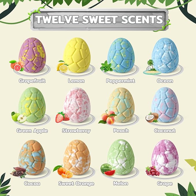 Bath Bombs with Surprise Dinosaur Toys Inside, 24 Pack Organic and Natural Bubble Bath Bombs,Stocking Stuffers for Kids, Bath Bomb Set for Her/Him (2 Sets) - Bloomnest