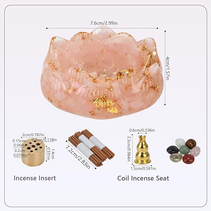 Crystal Lotus Incense Holder Set, Decorative Lotus Flower Decor Bowl 3.15x3.15x1.5 Inch, Incense Sticks Cones Holder with Ash Catcher (Pink)
