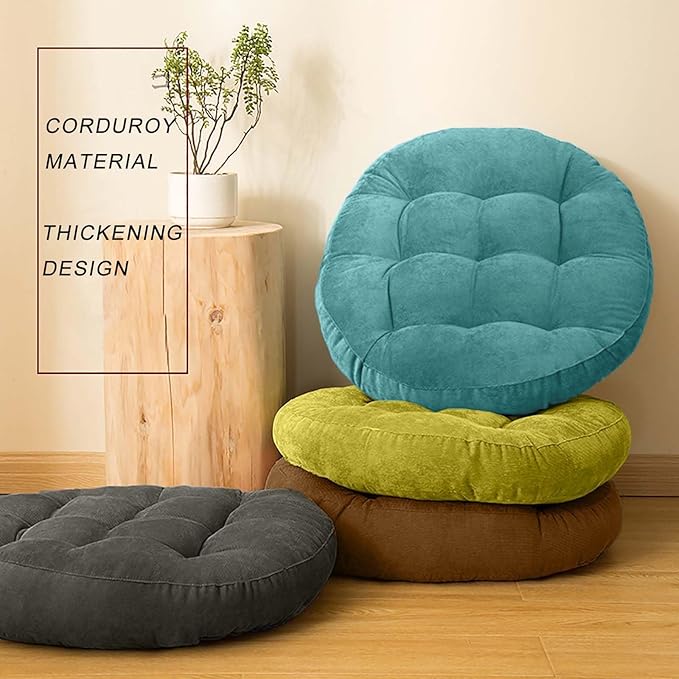 Meditation Floor Pillow Set of 2 Large Round Floor Cushions for Adults Tufted Corduroy Floor Seat Pillows Cushion for Living Room Tatami Yoga,Brown 22" L x 22" W x 5" H - Bloomnest