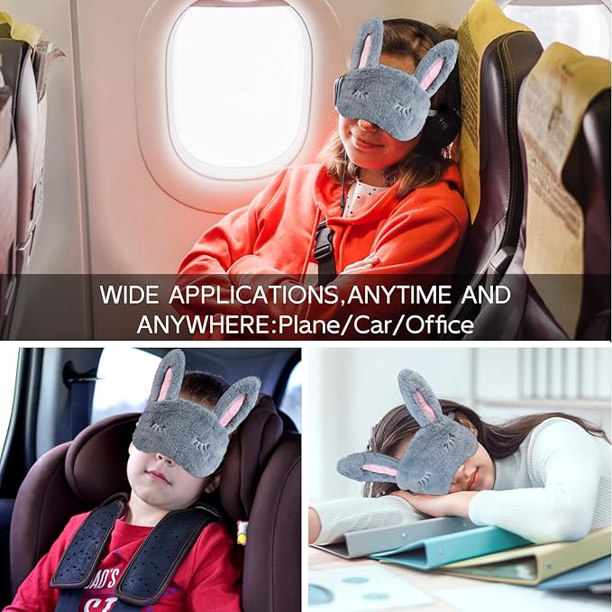 Cute Animal Sleeping Mask Sleep Mask, Soft Plush Rabbit Eye Mask for Travel Nap Sleeping Blindfold Eye Cover Eyeshade for Adult Kids Girls Teens Men Women - Rabbit, Gray - Bloomnest