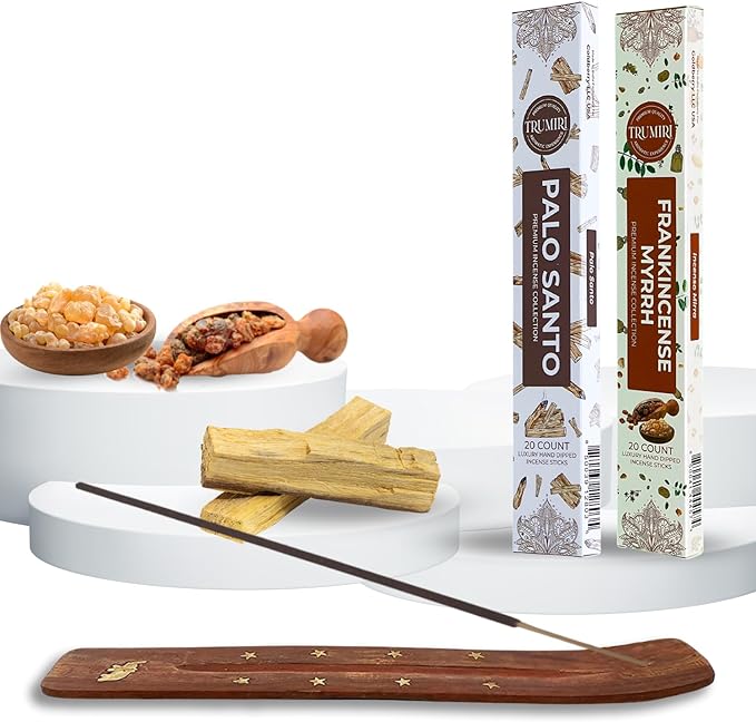 Trumiri Incense Sticks - Combo Pack of 40 Insence-Sticks - 20 Palo Santo + 20 Frankincense Myrrh - Insenses - Insents - Incents - Inscense - Incence - Incienso - All Natural Incense Sticks TRUMIRI