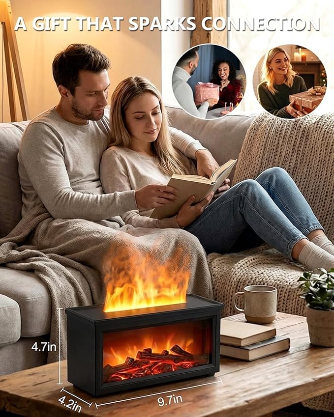 Essential Oil Diffuser, 7-Color Fireplace Fire Flame Aromatherapy Humidifier, 280ml Ultrasonic Aroma Diffuser Valentine's Day Gift with Time Sets and Remote Control for Bedroom Home Yoga Office - Bloomnest