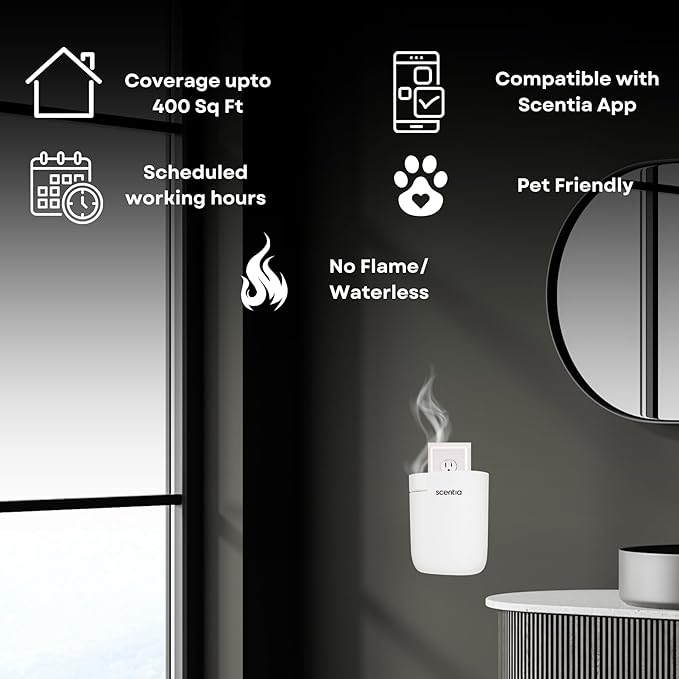 Home Scent Diffuser Starter Kit |Plug in Waterless Aroma Diffuser for Essential Oils | for Home, Office,Spa, Smart App | Covers up to 500 Sq. Ft. | White | 20ml Oil Included- Best Gift - Bloomnest