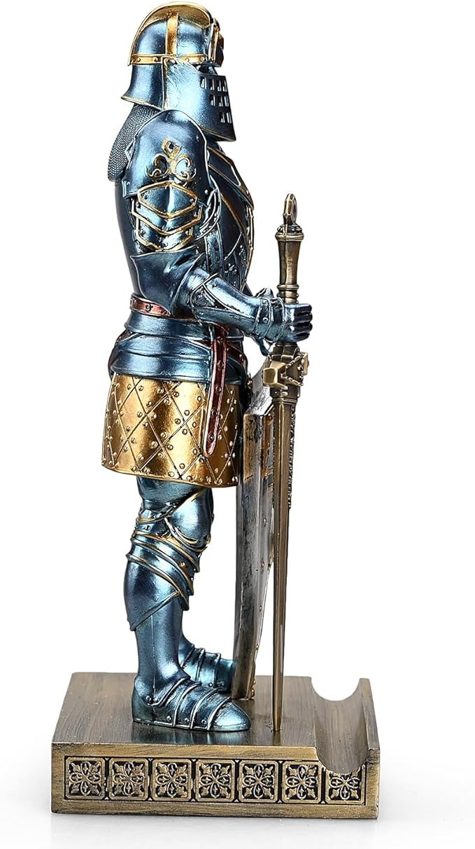 King's Guard Ornament Knight Statue for Desk, Desktop Accessories Pen Holder Pen Stand Paperweight for Office and Home (Blue)