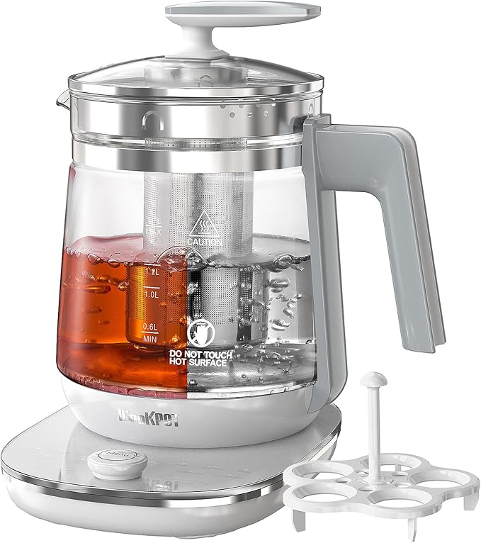 Electric Kettle, 1.5L Borosilicate Glass Hot Water Kettle Electric & Tea Kettle for Coffee or Tea, BPA Free, Auto Shut-Off, Stainless Steel, White, 1200w - Bloomnest
