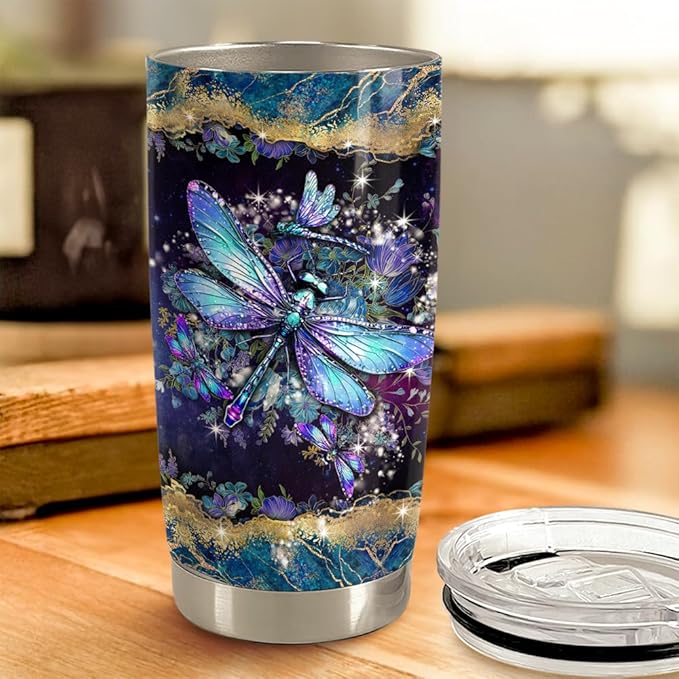 Dragonfly Tumbler 20oz Stainless Steel Insulated Coffee Travel Mug Cup Dragonfly Gifts for Women Girls on Birthday Christmas Mothers Day - Bloomnest