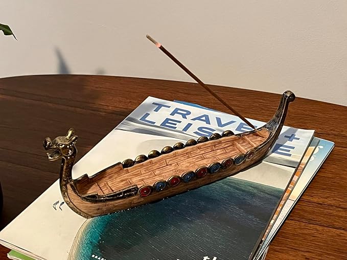 Comeon Retro Incense Burners Traditional Chinese Design Dragon Boat Incense Stick Holder Burner Hand Carved Carving Censer Ornaments (Brown) - Bloomnest