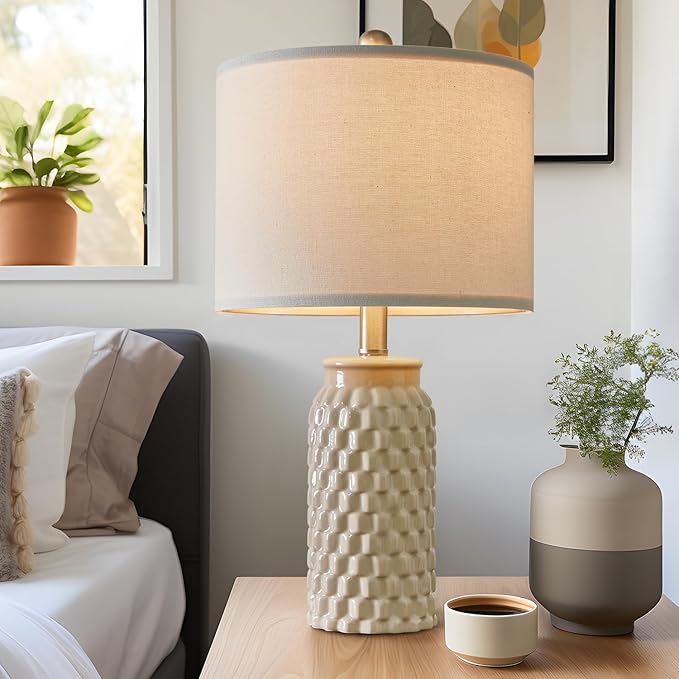 20.5" Modern Ceramic Bedside Lamp Set of 2 for Bedroom Decor Farmhouse Table Lamp for Living Room Office Dorm - Bloomnest