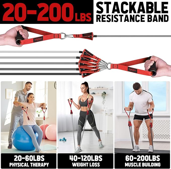 WALITO Resistance Bands Set - Exercise Bands with Handles, Door Anchor, Legs Ankle Straps, for Heavy Resistance Training, Physical Therapy, Muscle Training, Yoga, Home Workouts, Gym - Bloomnest