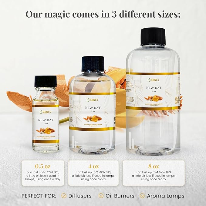 YANCY New Day Luxury Collection Fragrance Oil (4 oz), Uplifting Citrus and Floral Scent, Ideal for Diffusers, Oil Burners & Aroma Lamps, Refreshing Fragrance Oil for Morning Energy Boost YancySpa
