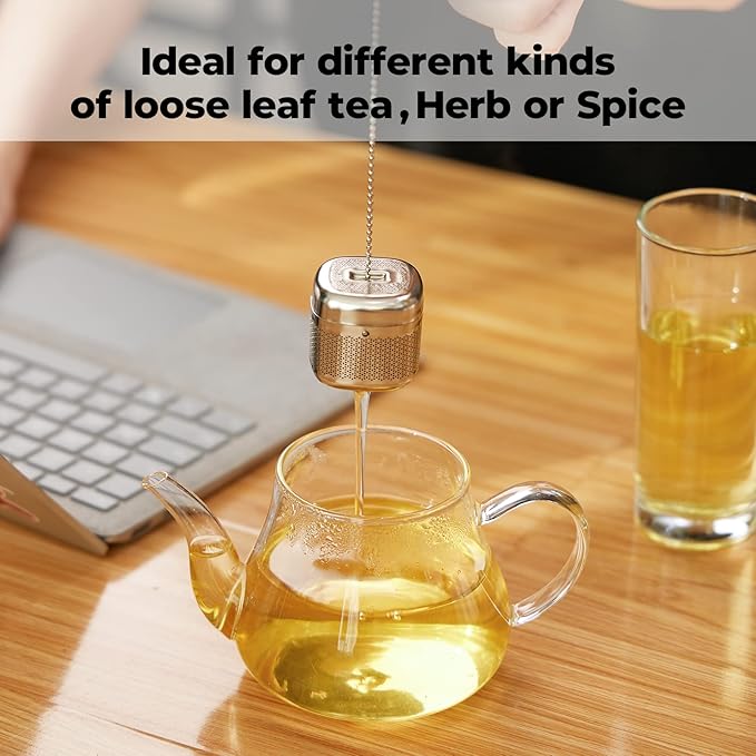 Reinmoson 2 Pack Tea Balls for Loose Tea, 304 Stainless Steel Extra Fine Mesh Tea Infusers for Loose Tea, Retractable Chain Design Tea Strainers for Loose Leaf Tea Single Cup, Come with 2 Drip Trays - Bloomnest