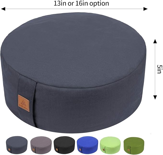 Zafu Buckwheat Meditation Cushion,D=13"/16" H=5.5",Round Zabuton Meditation Pillow,Yoga Bolster Kneeling Pillow Premium Yoga Pillow for Sitting on Floor Zippered Cotton Cover - Bloomnest