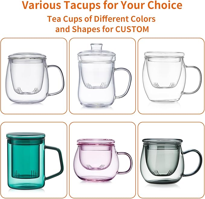 OEM Custom Personalized Gifts Glass Tea Cup with Infuser and Lid,Customized Large Borosilicate Teacup, Clear Mug for Loose Leaf Blooming Tea Maker Gift for Friend, Family - Bloomnest
