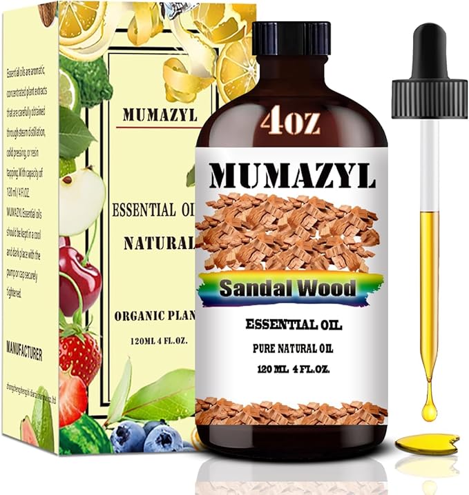 Sandalwood Essential Oil, Sandalwood Oil 4 Fl Oz 120ML for Diffuser Humidifier Yoga Cleaning DIY Candle Soap Making Essential Oils - Bloomnest