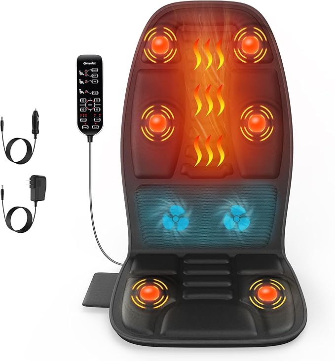 Massage Seat Cushion with Heat, Cooling Back Massager for Chair, Chair Massager for Full Body Massage, Deep Tissue Vibration Pad with 2 Adapters, Gifts for Dad Mom - Bloomnest