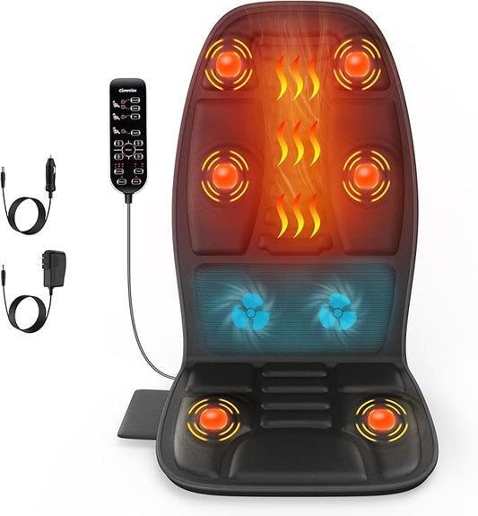 Massage Seat Cushion with Heat, Cooling Back Massager for Chair, Chair Massager for Full Body Massage, Deep Tissue Vibration Pad with 2 Adapters, Gifts for Dad Mom - Bloomnest