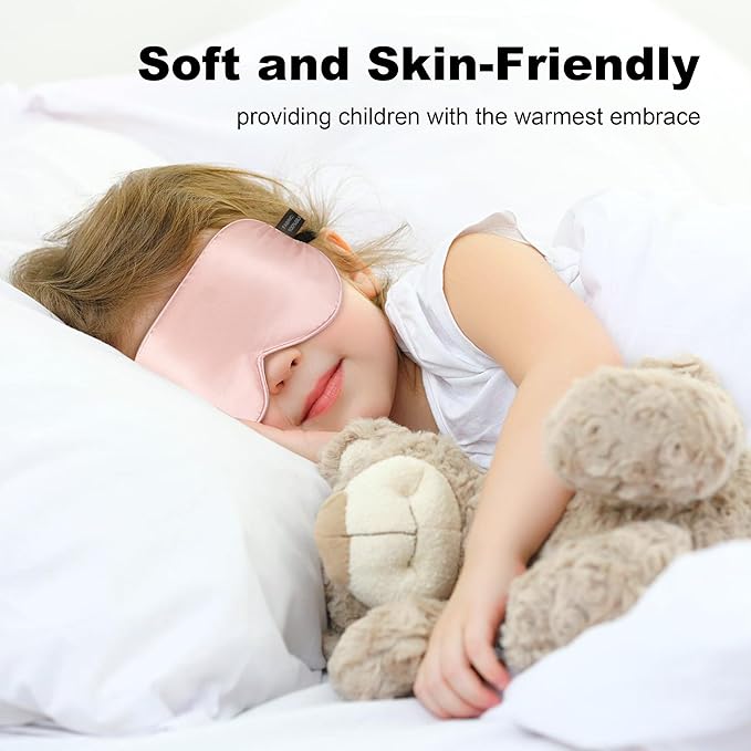 Silk Sleep Eye Mask for Kids, 100% Real Natural Pure Silk Sleeping Masks, Blindfold Sleep Eye Cover with Adjustable Strap, Soft & Lightweight Night Eyeshade for Boys Girls Teens (2 Pack)