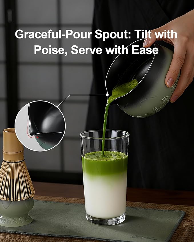 ZENS Matcha Whisk Set, 7pcs Matcha Kit Set with Ceramic Bowl and Matcha Cup, Bamboo Whisk & (Chasen Holder) Sifter, Scoop -Tea Towel, Japanese Chawan for Matcha-Making, Sage Green - Bloomnest