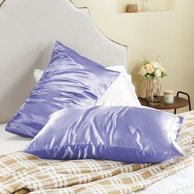 BEDELITE Satin Pillowcase for Hair and Skin, Super Soft and Cooling Similar to Silk Pillow Cases 2 Pack with Envelope Closure, Gift for Women Men(20"x26" Standard Size, Lilac) - Bloomnest