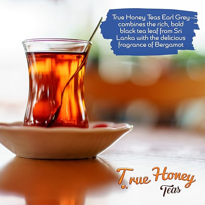 True Honey Earl Grey Tea Bags - Honey Crystals Blended in Every Sachet - Positive Immune Support - All Natural Organic Herbal Caffeinated Tea Bag 24 Count - Bloomnest