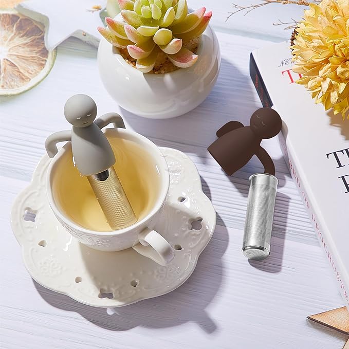 Hicarer 2 Pieces Tea Infuser for Loose Tea Cute Fine Mesh Tea Strainer Stainless Steel Tea Filter Ball Tea Diffuser Steeper for Teacups Teapots (Gray,Dark Brown)
