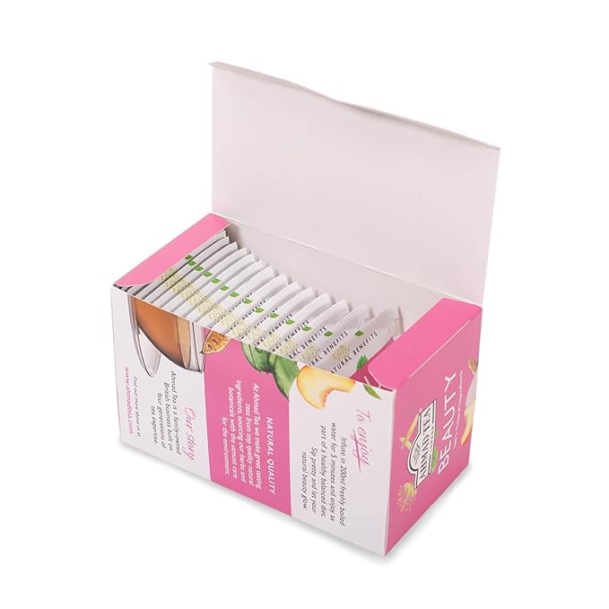 Ahmad Tea Herbal Tea, Peach, Carob, and Rose Petals 'Beauty' Natural Benefits Teabags, 20 ct (Pack of 2) - Decaffeinated & Sugar-Free - Bloomnest