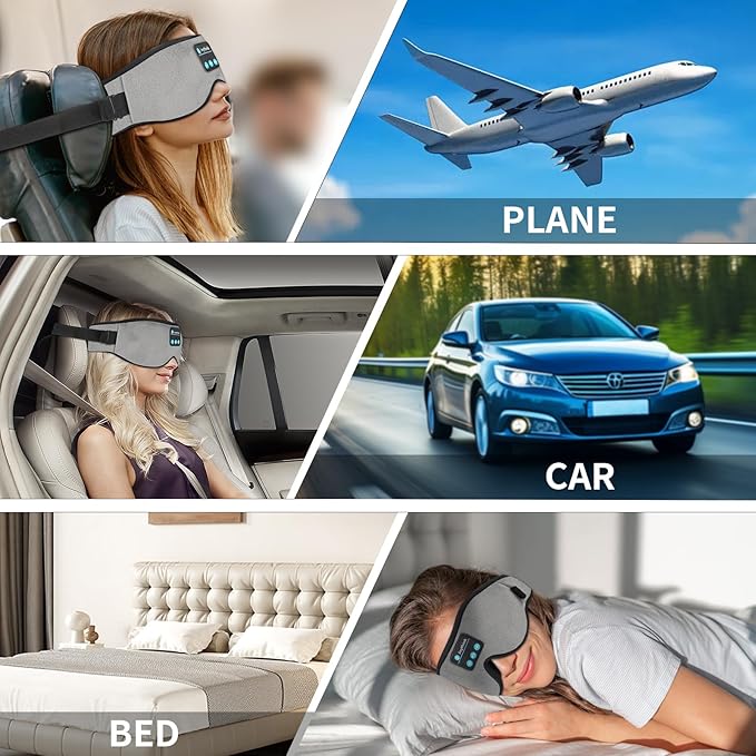 Joythink Sleep Headphones Headband Sleep Mask Eye Mask 3D Deep Bluetooth for Sleeping Blackout Washable Music Eye Cover with Speaker Microphones Gray - Bloomnest