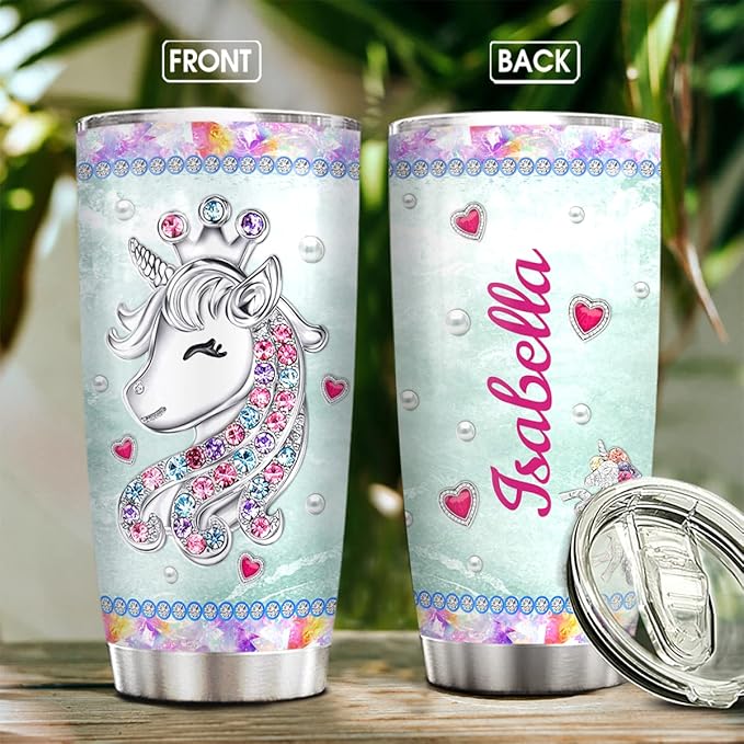 wowcugi Personalized Unicorn Tumbler Cup With Lid 20oz 30oz Custom Unicorn Jewelry Drawing Stainless Steel Double Wall Vacuum Insulated Tumblers Coffee Travel Mug Birthday Christmas Customized Gifts - Bloomnest