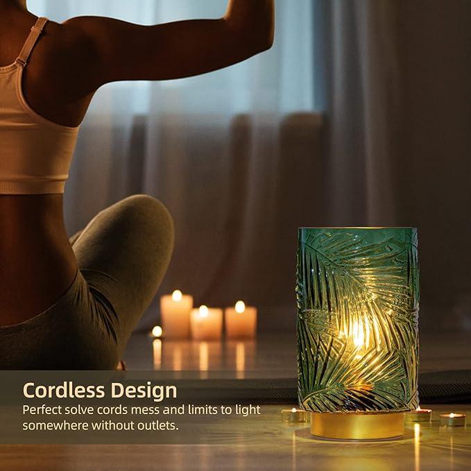 Battery Operated Table Lamp, Cordless Lamps for Home Decor, Battery Powered Nightlight with LED Bulb with Timer, Decorative Lights for Living Room Bedroom Tabletop Entryway Centerpiece Gift(L Green) - Bloomnest