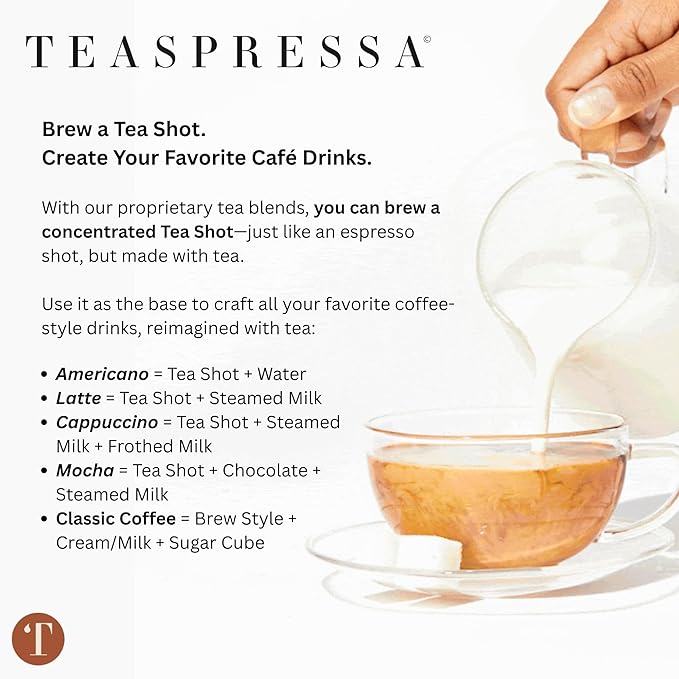 Tea Latte Sampler Kit by Teaspressa – 4 Signature Organic Tea Blends + 4 Luxe Sugar Cubes – Make at Home - Manhattan Black, Earl Grey, Green & Rooibos Tea – Salted Caramel, Vanilla, London Fog & Rose Gourmet Sugar Cubes – Gift Set - Vegan & Gluten-Free - Bloomnest