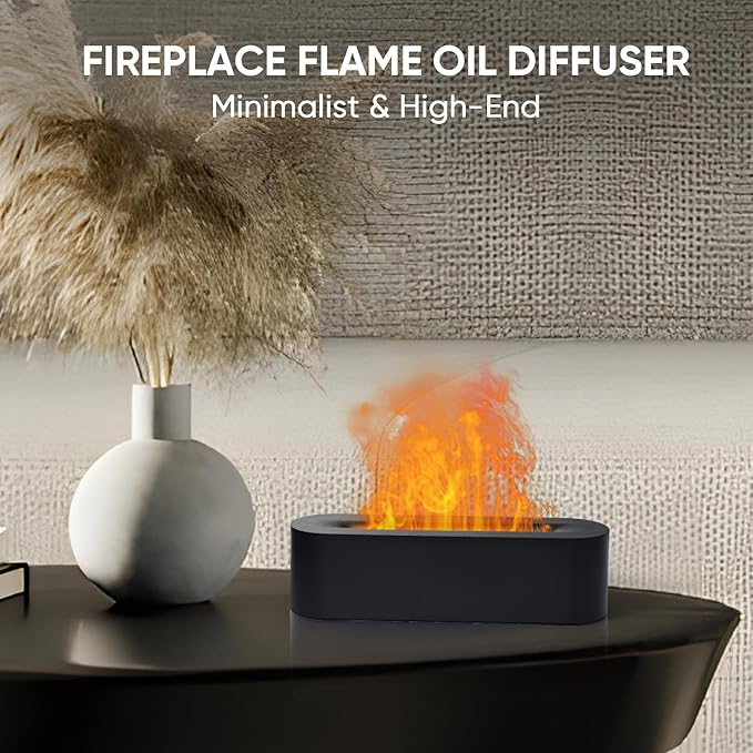 Essential Oil Diffuser, Fireplace Flame Fire Oil Diffuser, 150ml Ultrasonic Cool Mist Aromatherapy Humidifier, Scent Aroma Diffuser with 7 Colors Light, Timer & Auto-Off for Home, Room (Black) - Bloomnest