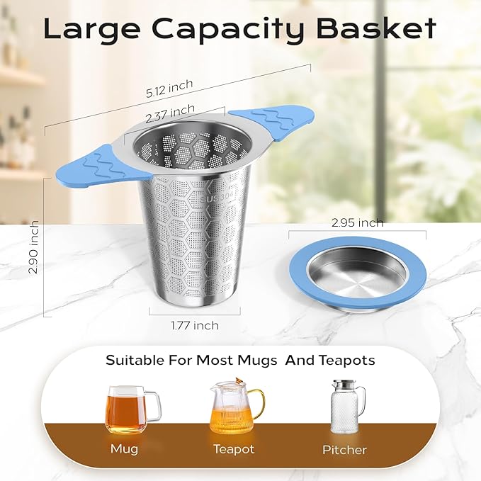 Tea Infuser for Loose Leaf Tea,18/8 Stainless Steel Tea Infuser with Heat Proof Silicone Handles,Extra Fine Mesh Tea Strainers Filter Fine Tea Leaves Effectively,Fits TeaPots/Mugs-4Pack - Bloomnest