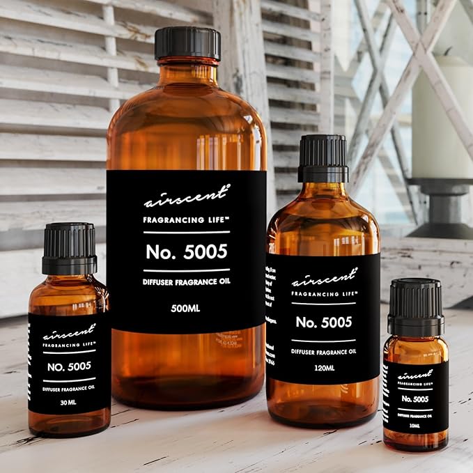 AirScent Diffuser Oil Inspired by TF's Oud Wood - No. 5005 Perfume Dupe - Fragrance Oil Blend for Ultrasonic and Waterless Diffusers and Crafting - 500 ml, 16.9 fl oz Glass Bottle