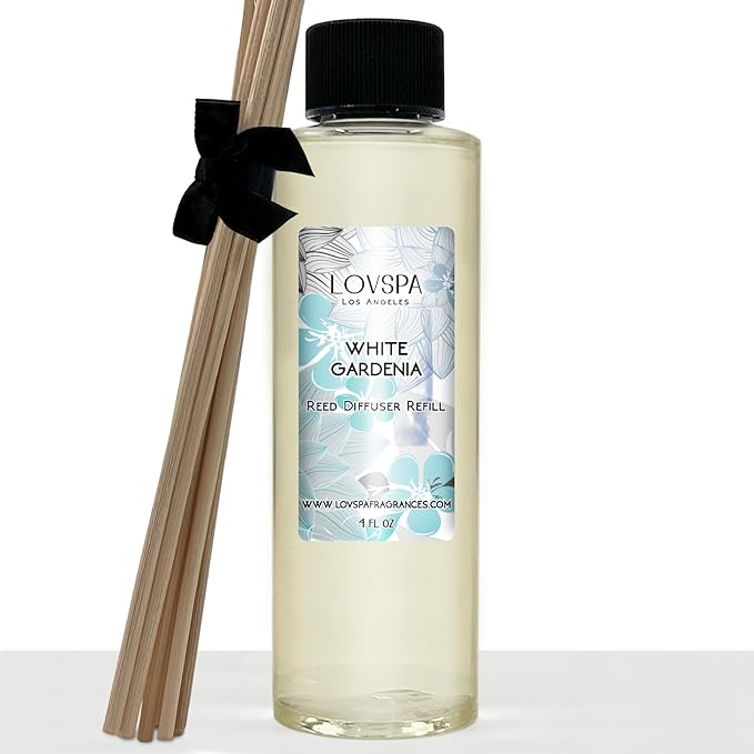 LOVSPA White Gardenia Diffuser Oil - Luxury Essential Oils for Diffuser Refill & Air Freshener Room Spray - Long-Lasting & Natural Home Fragrance, Scented Oil for Diffusers, USA Made, 4oz - Bloomnest